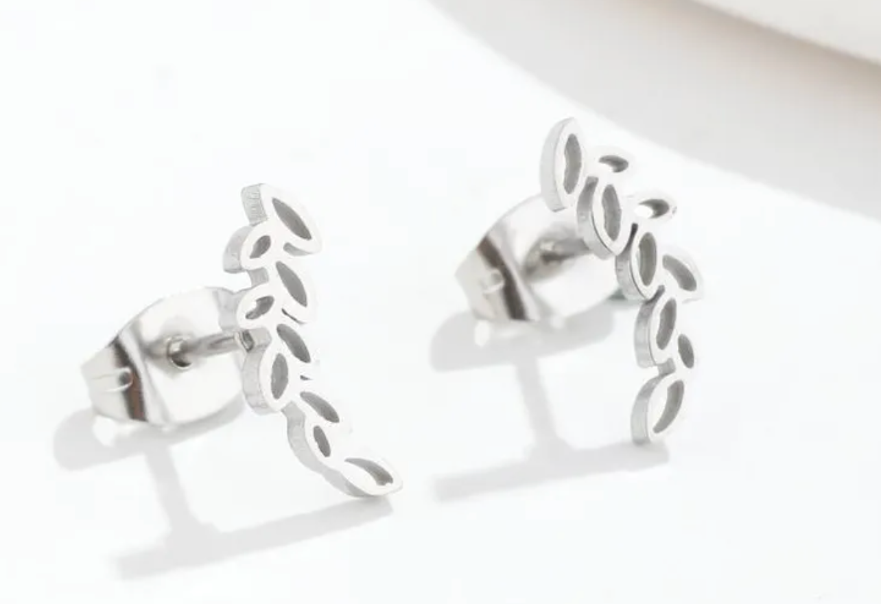 Boucles d'oreilles feuille dorées ou argentées Acier Inoxydable