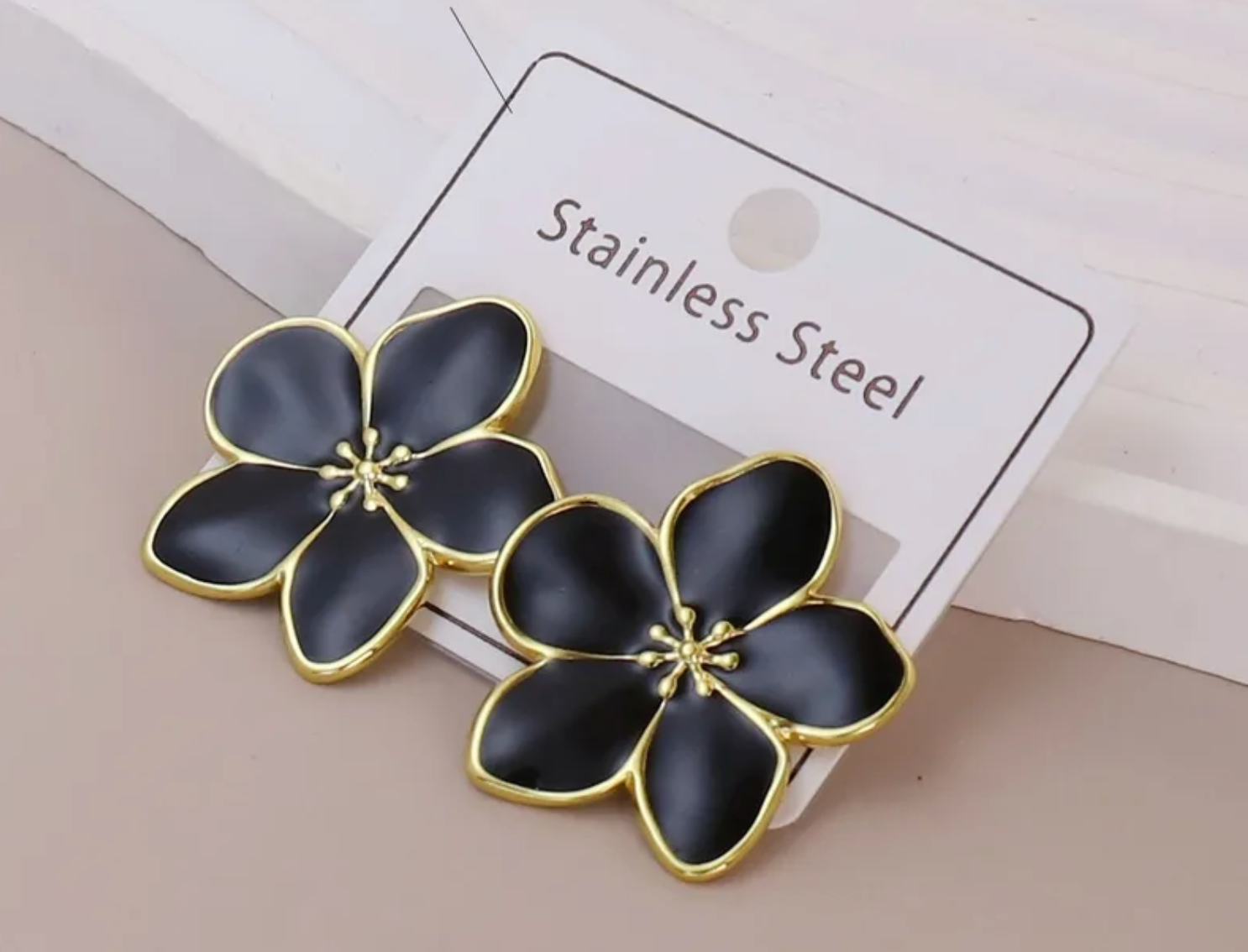 Boucles d'oreilles fleurs noires Acier inoxydable