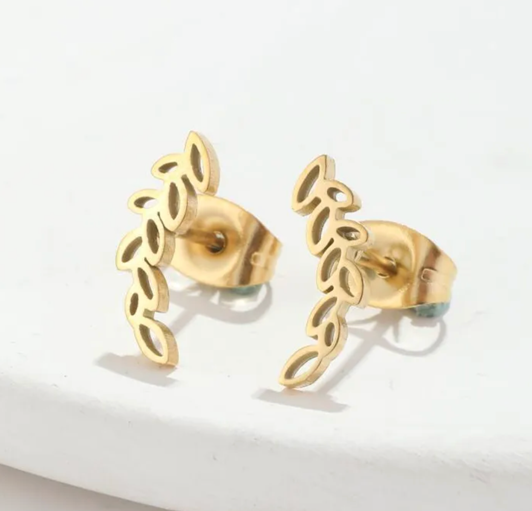 Boucles d'oreilles feuille dorées ou argentées Acier Inoxydable