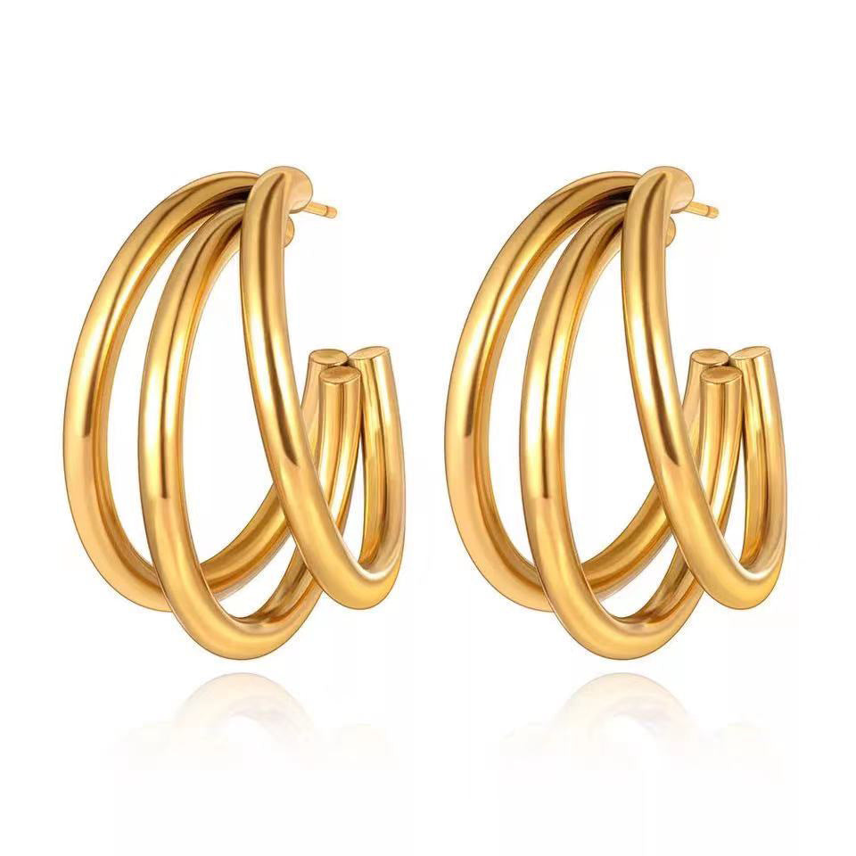 Boucles d'oreilles 3 anneaux Acier Inoxydable