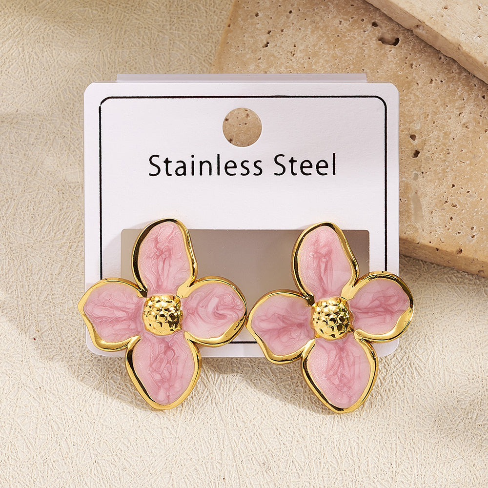 Boucles d'oreilles fleurs roses Acier Inoxydable