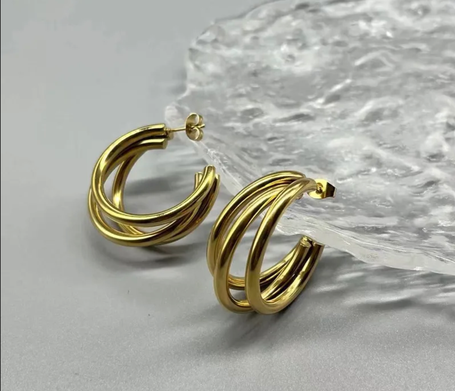 Boucles d'oreilles 3 anneaux Acier Inoxydable