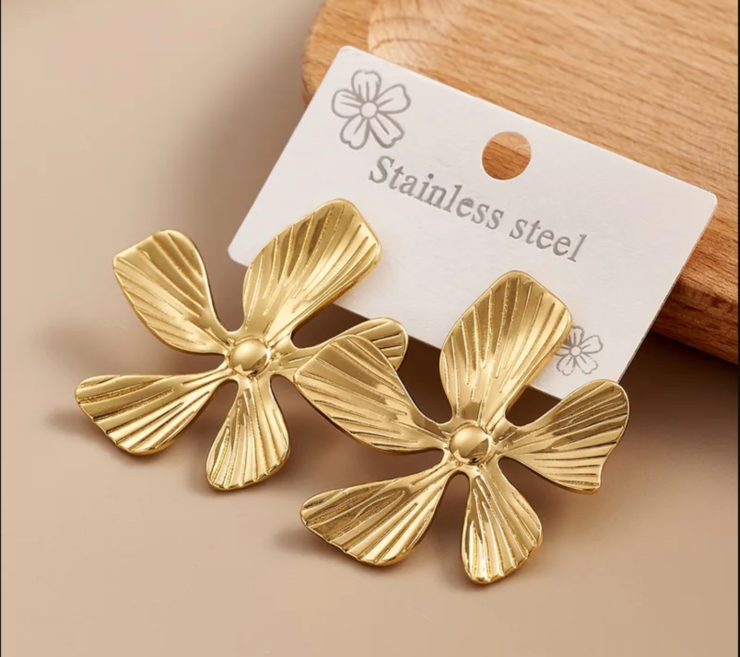Boucles d'oreilles fleurs rayées Acier Inoxydable