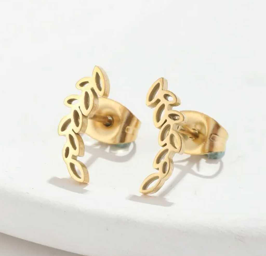 Boucles d'oreilles feuille dorées ou argentées Acier Inoxydable