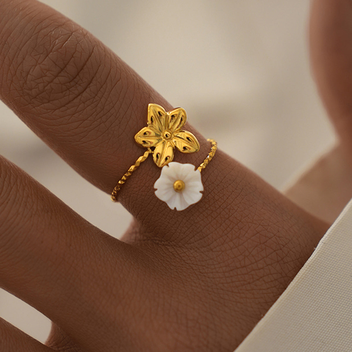Bague fleurs Acier Inoxydable